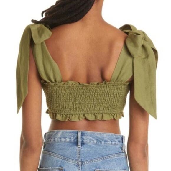 CAMI NYC Benita Smocked Crop Top In Green Large $220 retail (b17) - Picture 6 of 9